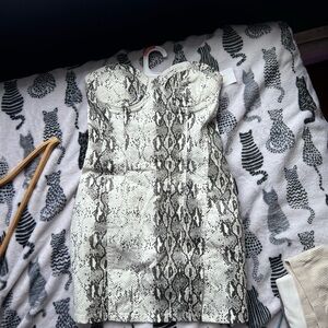 Snakeskin Print Strapless Dress